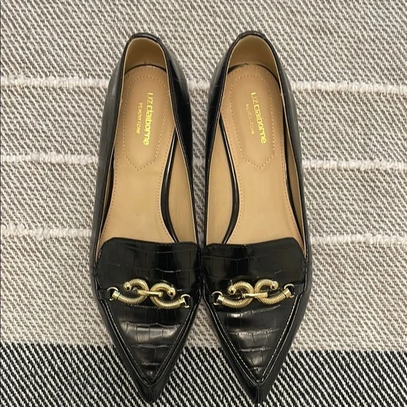 Liz Claiborne Black Croc-Embossed Essex Loafers - Picture 1 of 3